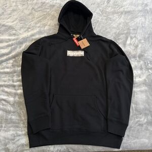 Supreme Black Hoodie with Plaid Box Logo